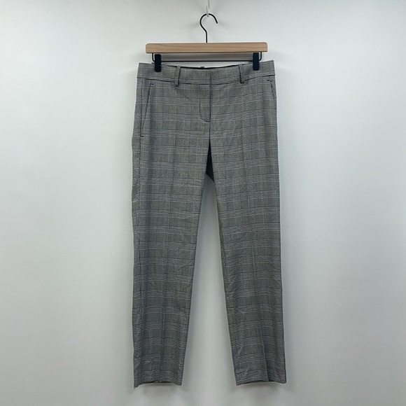 Ann Taylor Houndstooth Plaid Mid-Rise Trouser Ankle Pant Preppy Black 4 Petite - Picture 1 of 8
